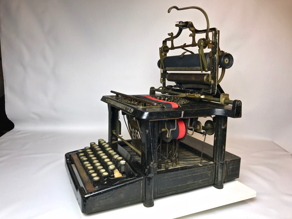 Carriage in raised position allowing the typist to read what had been typed.