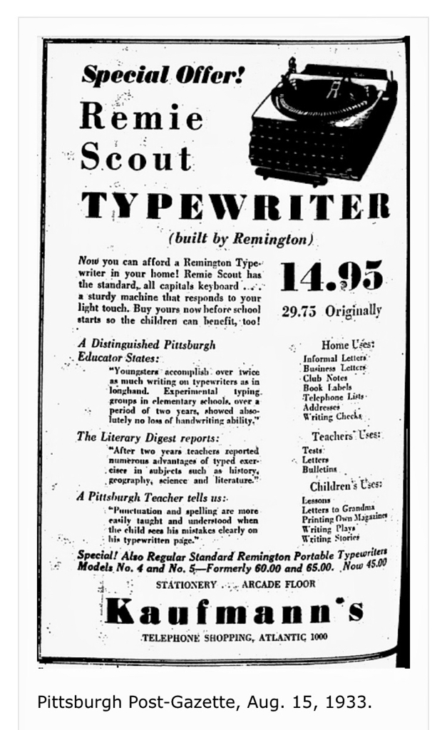 This 1933 ad for Remie Scout emphasized use by school children.